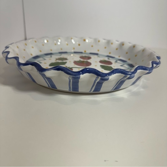 Mesa Intl Fruit Strawberry Pie Baking Dish/Plate 10" Hand Painted Pottery Signed - Picture 4 of 5